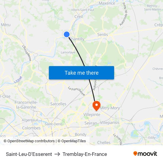 Saint-Leu-D'Esserent to Tremblay-En-France map