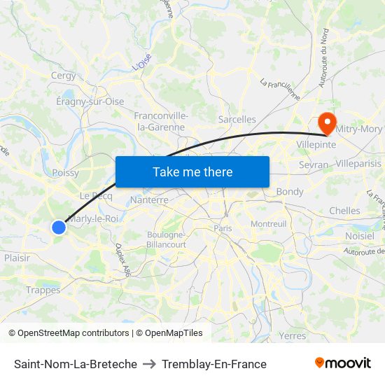 Saint-Nom-La-Breteche to Tremblay-En-France map