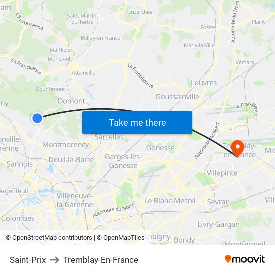 Saint-Prix to Tremblay-En-France map