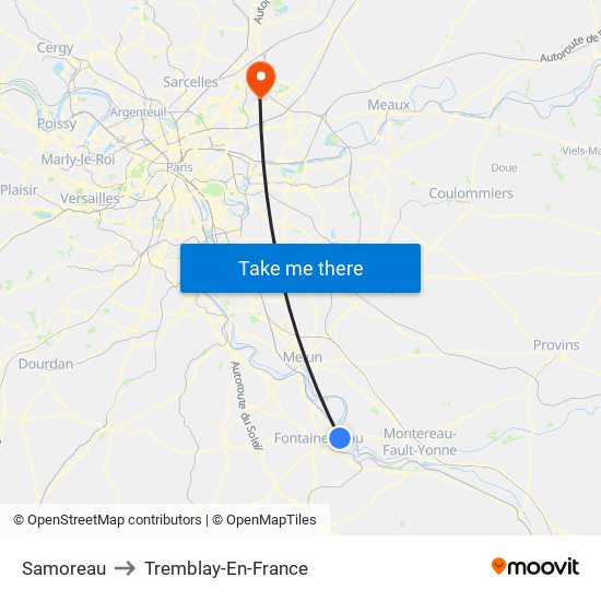 Samoreau to Tremblay-En-France map