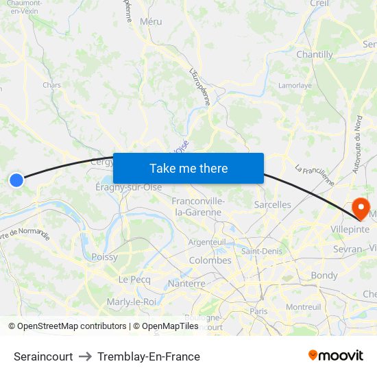 Seraincourt to Tremblay-En-France map