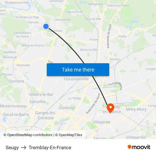 Seugy to Tremblay-En-France map