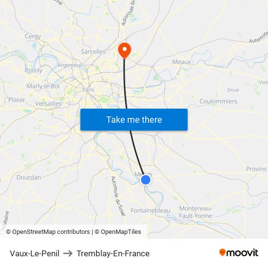 Vaux-Le-Penil to Tremblay-En-France map