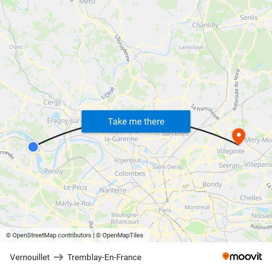 Vernouillet to Tremblay-En-France map