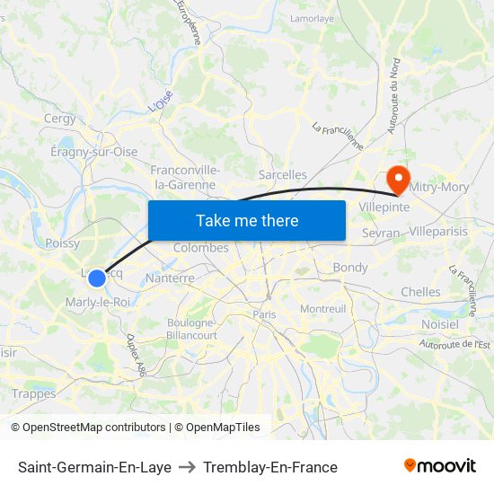 Saint-Germain-En-Laye to Tremblay-En-France map