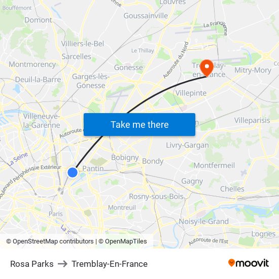 Rosa Parks to Tremblay-En-France map