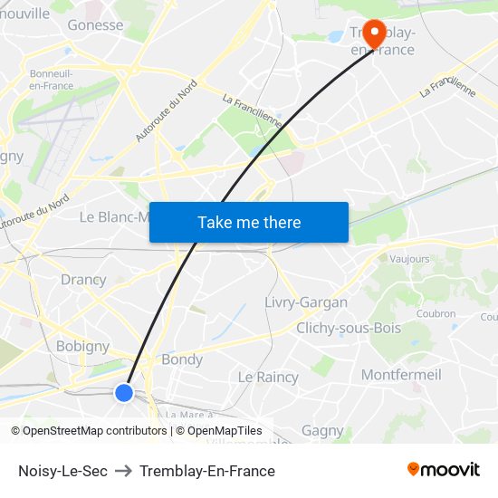Noisy-Le-Sec to Tremblay-En-France map