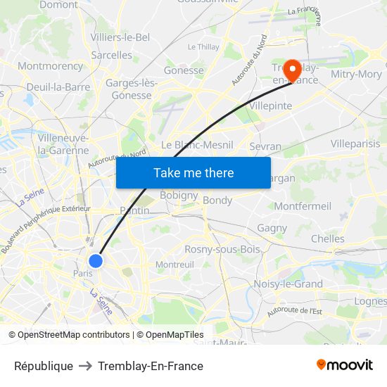 République to Tremblay-En-France map