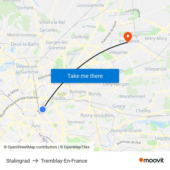 Stalingrad to Tremblay-En-France map