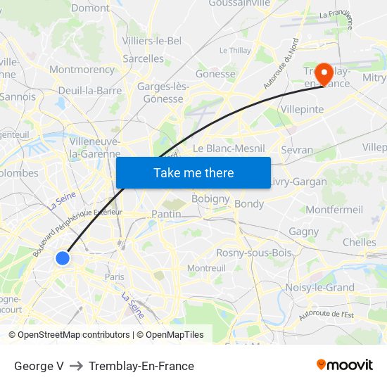 George V to Tremblay-En-France map