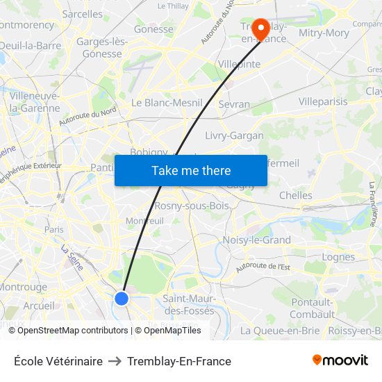 École Vétérinaire to Tremblay-En-France map