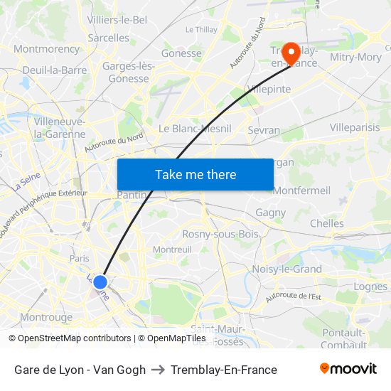 Gare de Lyon - Van Gogh to Tremblay-En-France map
