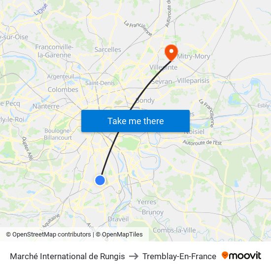 Marché International de Rungis to Tremblay-En-France map