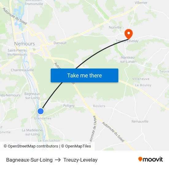 Bagneaux-Sur-Loing to Treuzy-Levelay map