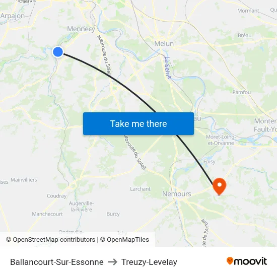 Ballancourt-Sur-Essonne to Treuzy-Levelay map