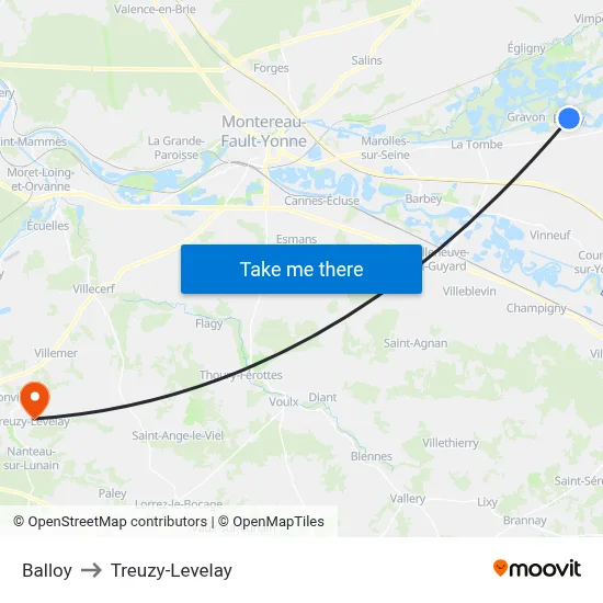 Balloy to Treuzy-Levelay map