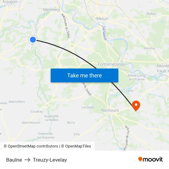 Baulne to Treuzy-Levelay map