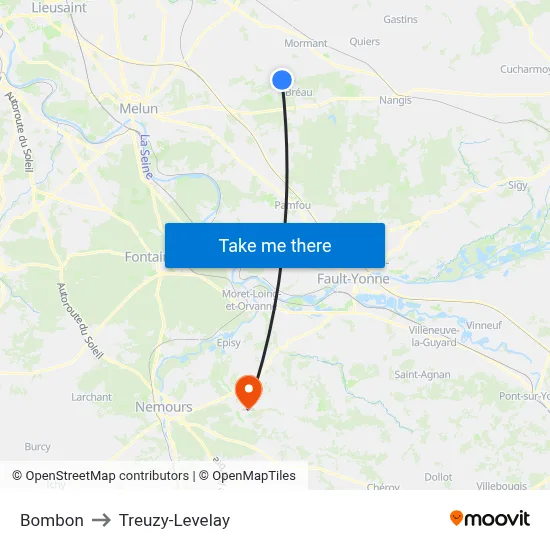 Bombon to Treuzy-Levelay map