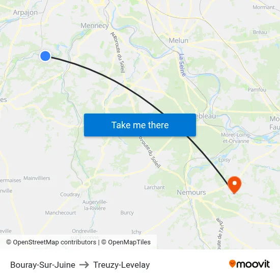 Bouray-Sur-Juine to Treuzy-Levelay map