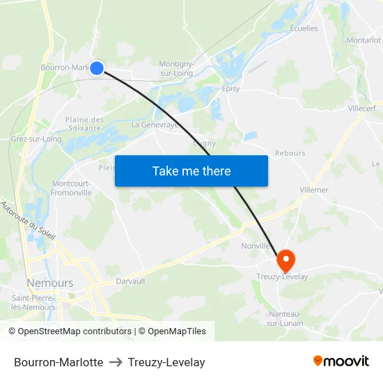 Bourron-Marlotte to Treuzy-Levelay map