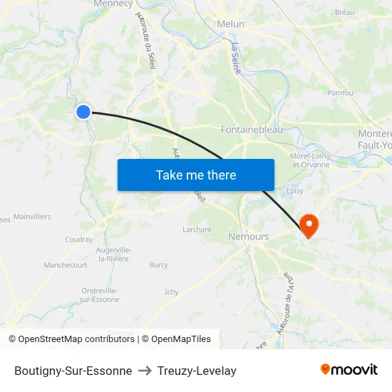 Boutigny-Sur-Essonne to Treuzy-Levelay map