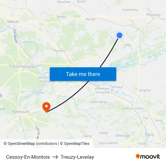 Cessoy-En-Montois to Treuzy-Levelay map