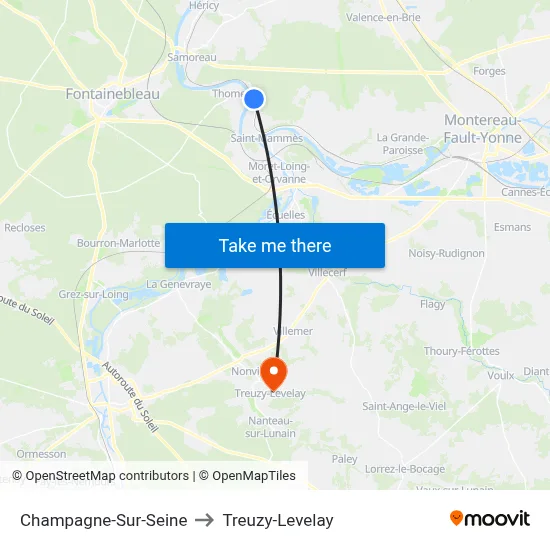 Champagne-Sur-Seine to Treuzy-Levelay map