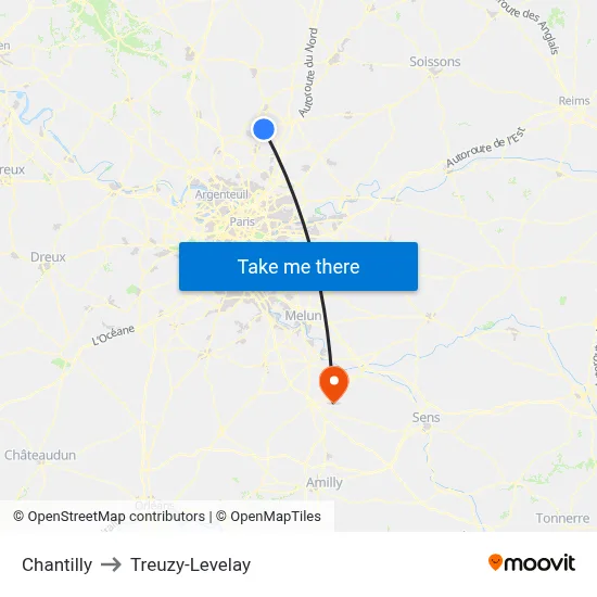 Chantilly to Treuzy-Levelay map