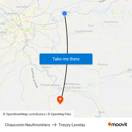Chauconin-Neufmontiers to Treuzy-Levelay map