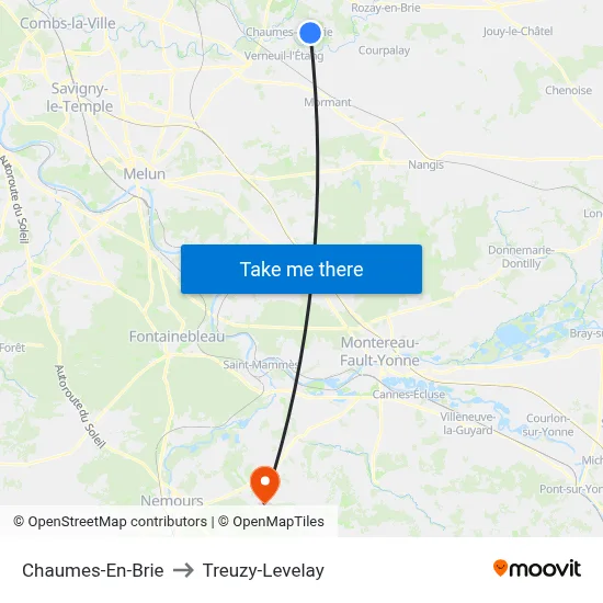 Chaumes-En-Brie to Treuzy-Levelay map