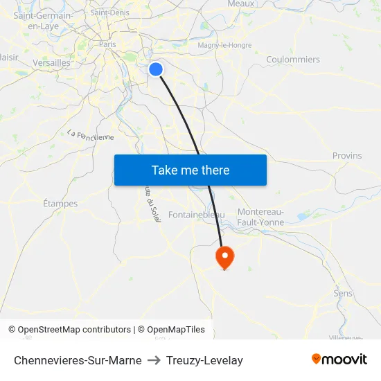 Chennevieres-Sur-Marne to Treuzy-Levelay map