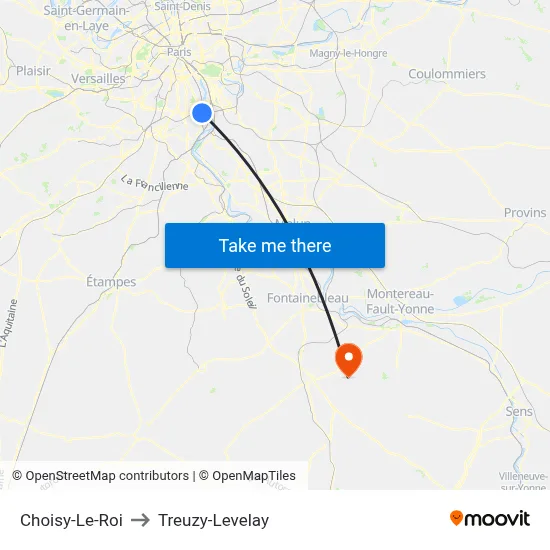 Choisy-Le-Roi to Treuzy-Levelay map