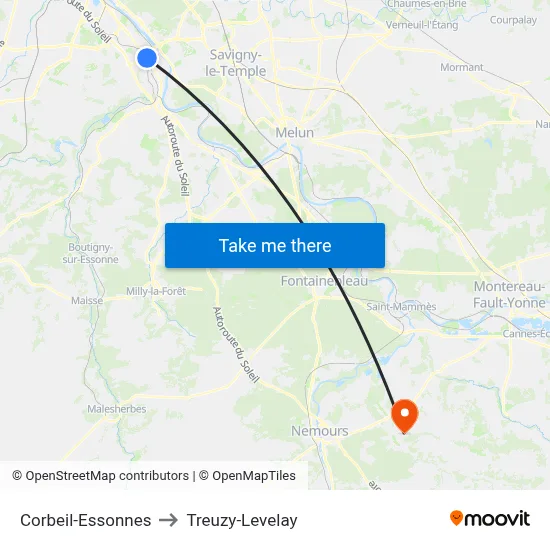 Corbeil-Essonnes to Treuzy-Levelay map