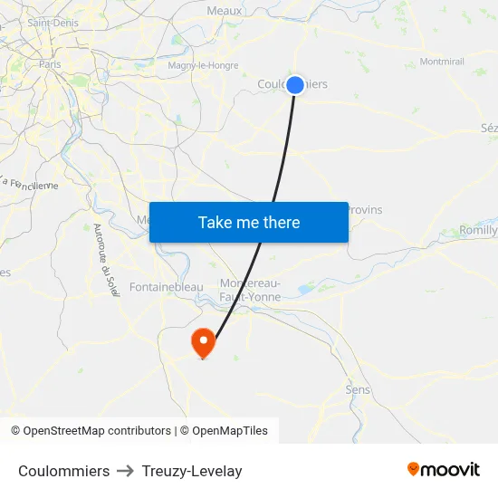 Coulommiers to Treuzy-Levelay map