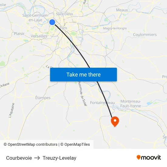 Courbevoie to Treuzy-Levelay map