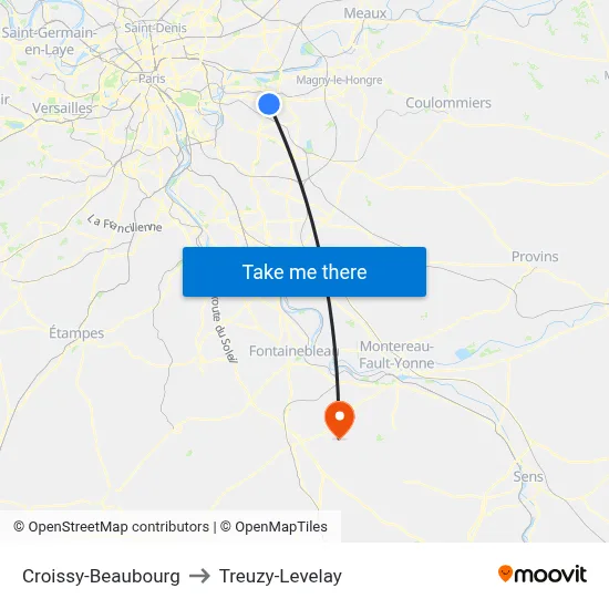 Croissy-Beaubourg to Treuzy-Levelay map