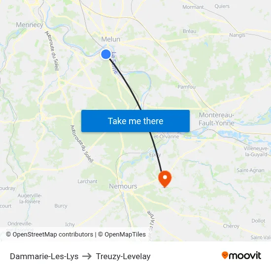Dammarie-Les-Lys to Treuzy-Levelay map