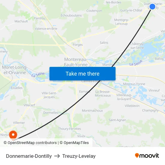 Donnemarie-Dontilly to Treuzy-Levelay map