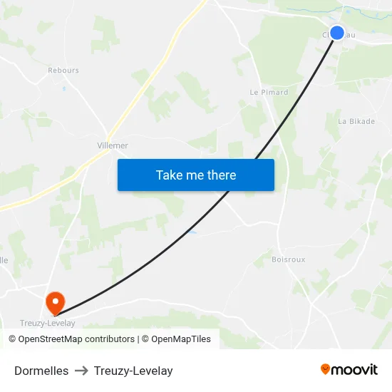 Dormelles to Treuzy-Levelay map