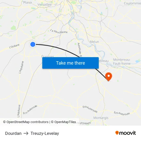 Dourdan to Treuzy-Levelay map