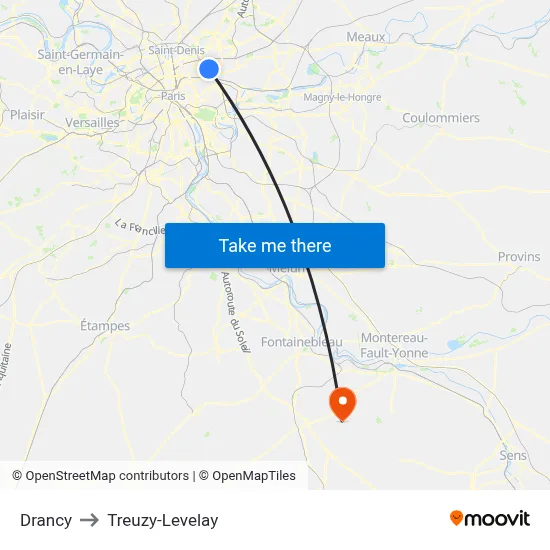 Drancy to Treuzy-Levelay map