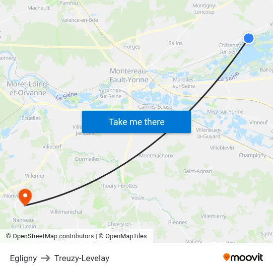 Egligny to Treuzy-Levelay map
