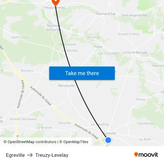 Egreville to Treuzy-Levelay map