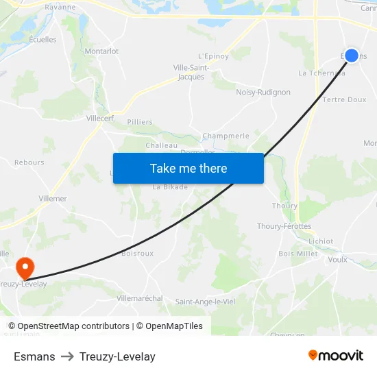 Esmans to Treuzy-Levelay map