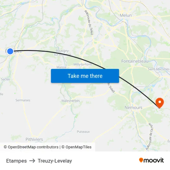 Etampes to Treuzy-Levelay map