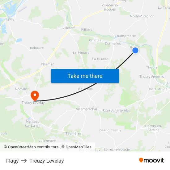 Flagy to Treuzy-Levelay map