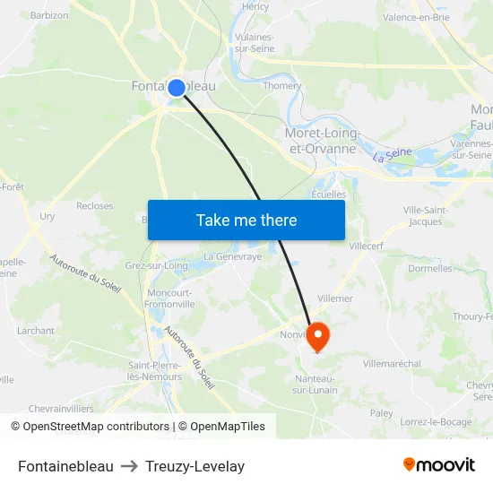 Fontainebleau to Treuzy-Levelay map