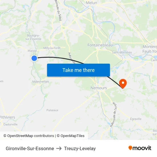 Gironville-Sur-Essonne to Treuzy-Levelay map