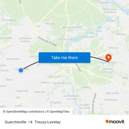 Guercheville to Treuzy-Levelay map