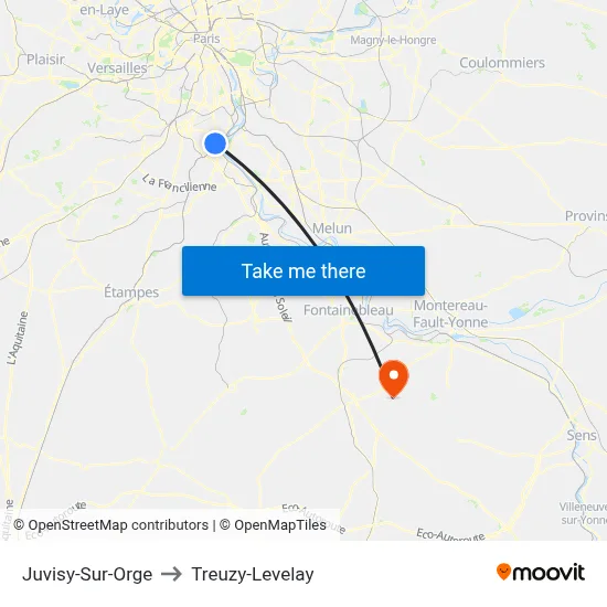 Juvisy-Sur-Orge to Treuzy-Levelay map